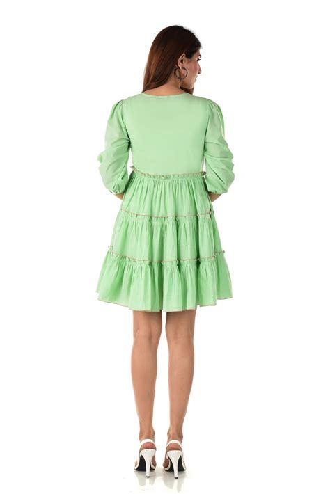 Pista Green Embroidered Dress – KIZI Apparels