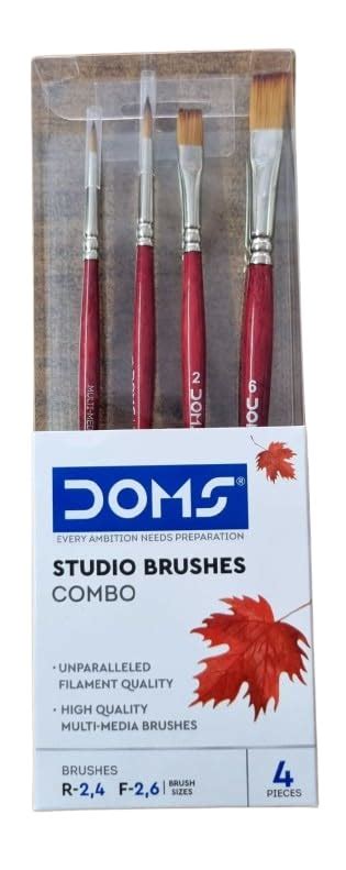 DOMS Studio Flat & Round Brushes Set of 4 Combo(No. R-2, 4, F-2,6 ...