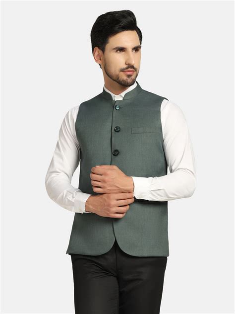 Men Green Solids Nehru Jacket – Tahvo India