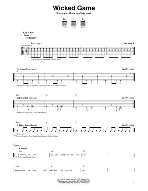 Wicked Game by Chris Isaak - Guitar Cheat Sheet - Guitar Instructor