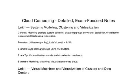 Cloud Computing Notes: Unit I-IV Overview and Exam Tips - Studocu