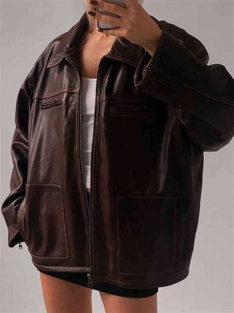 90's Oversized Brown Leather Jacket Handmade Real Leather Oversized ...
