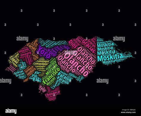 Honduras word cloud. Region names of the country in Spanish language ...