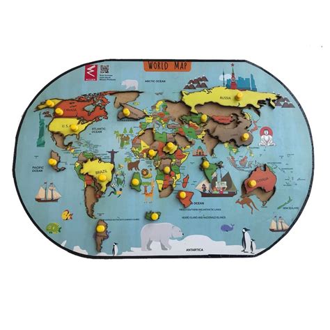 Wooden World Map learning Educational Knob Tray-12*918 inch - EKW0110 ...