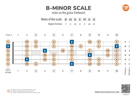 B-Minor Scale Notes on the Guitar Fretboard PDF Diagram