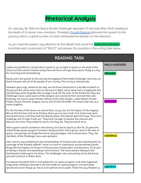Copy of Reagan Challenger Speech - Rhetorical Analysis On January 28 ...