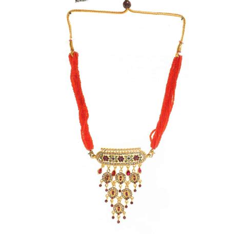Rajasthani Gold Plated Aad Beaded With Rani Color Beads – Meira Jewellery