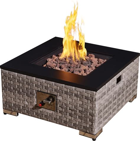 Aweather Outdoor Rattan Gas Fire Pit Table, 12KW Square Propane Gas ...