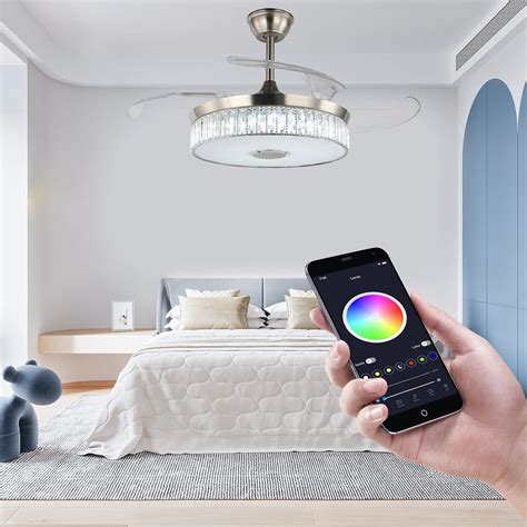 Buy NOVFLAM LED Crystal Fandelier with Bluetooth Speaker, Modern ...