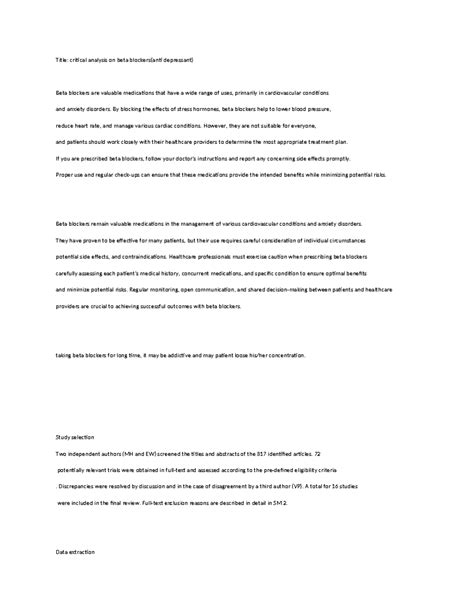 Beta blockers - Best way - Title: critical analysis on beta blockers ...