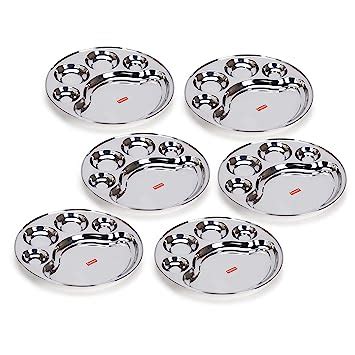Buy Sumeet Stainless Steel Round 5 in 1 Compartment Lunch/Dinner Plate ...