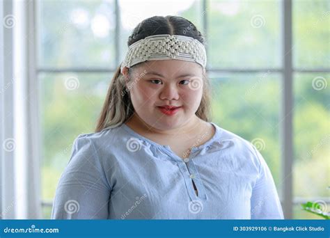 Portrait Close Up Shot of Asian Young Happy Chubby Down Syndrome ...