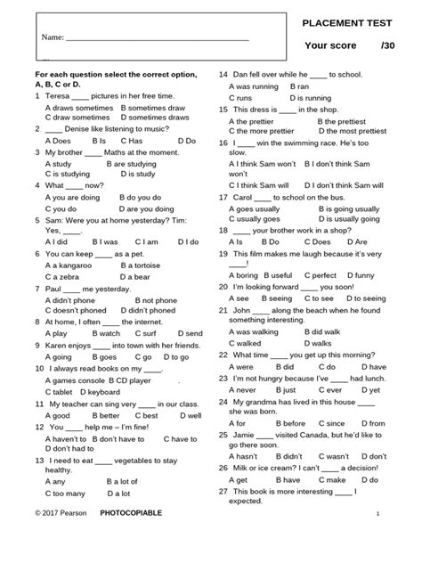 Image result for Example of Placement Test