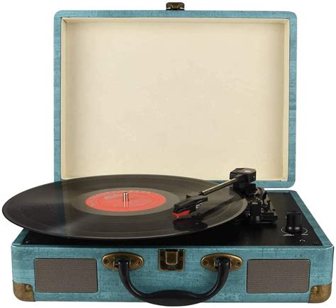 みなどある Vinyl Record Player Bluetooth with Trasparent Dust Cover Vintage ...