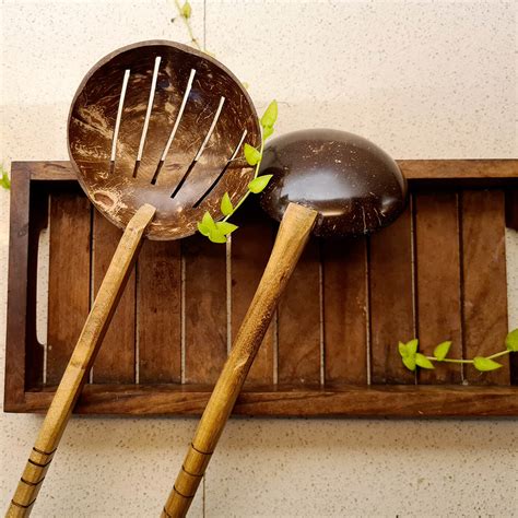 Buy Coconut Shell Cooking Set - Frying Spoon and Non-Stick Ladle Online ...