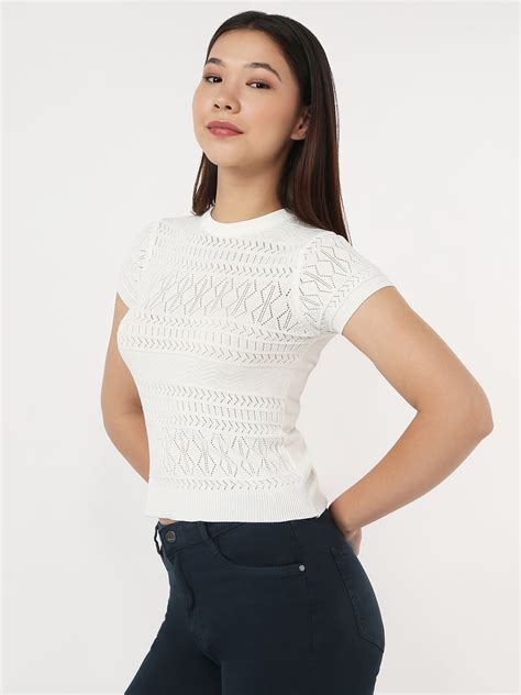 Buy Women White Slim Flat Knit Top | Kraus Jeans