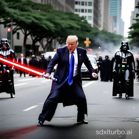 Donald Trump Dueling Darth Vader with a Lightsaber in the Street | SDXL ...