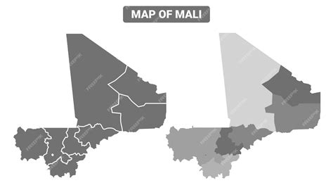 Greyscale mali political map with borders outline style vector illustration set | Premium Vector