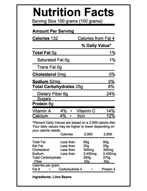 Frozen Green Beans Nutrition Label