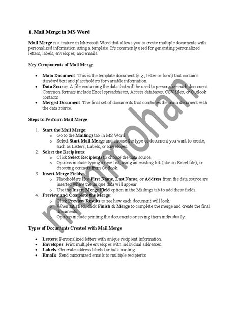 Mail Merge(MS Word) - 1. Mail Merge in MS Word Mail Merge is a feature ...