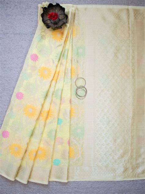 Banarasi Cotton Silk Jaal Resham & Zari Multi Coloured Weaving Saree-Y