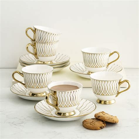 Home Centre Corsica Printed Bone China Cup and Saucer (Set of 6 ...