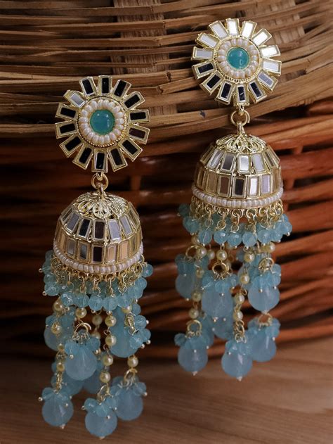 Divyakshi Mirror Jhumka With Glass Beads – Kuvar Jewels