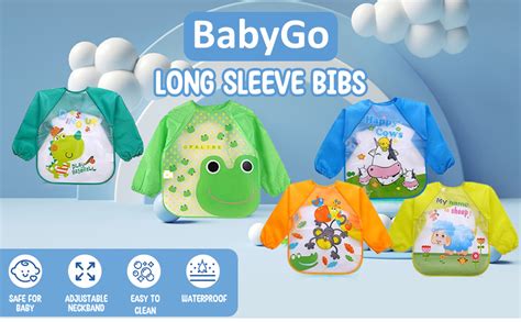 BabyGo Washable 3 Pcs Long Sleeve Bibs, Waterproof Baby Bibs, Toddler ...