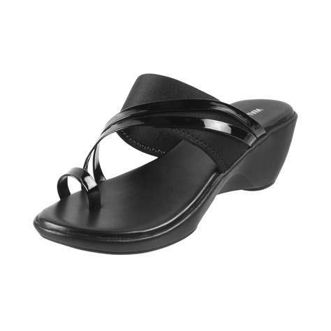 Buy Walkway Women Black Synthetic Wedge Heel Slip -on Sandal UK/3 EU/36 ...