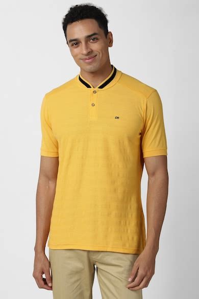 Buy Men Yellow Stripe Stylized Neck T-Shirts Online - 685554 | Peter ...