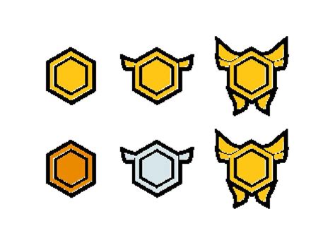 Pixel art rank badge set gold silver bronze emblems in retro style for ...