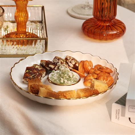 Enhabit Lines Round Serving Plate With Dip Section - White