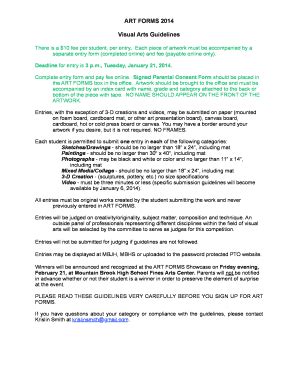 Fillable Online mbjh my-pta ART FORMS 2014 Visual Arts Guidelines ...