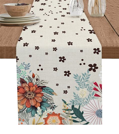 Bohemian Abstract Style Floral Plants Table Runner Kitchen Xmas ration ...