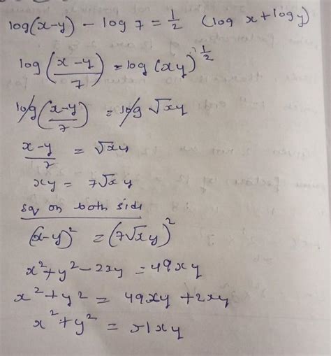 28. If x² + y² = 51xy, prove thatlog X-Y/7=1/2 (log x + log y ...