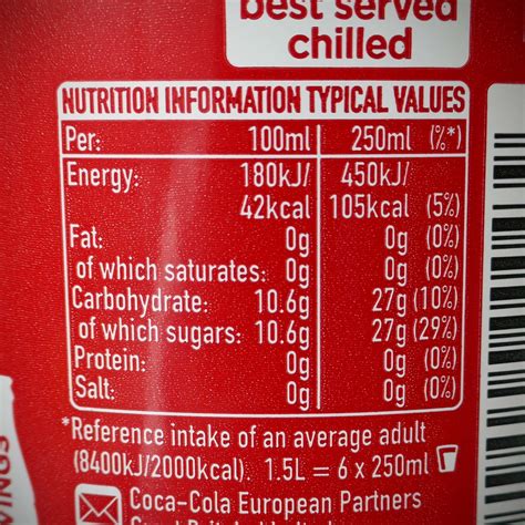 45 nutrition facts label coca cola