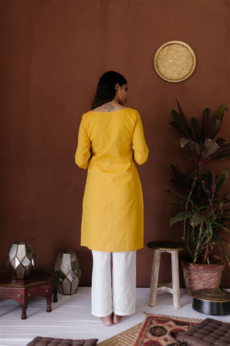 Cotton Yellow Ochre Kurta – Kalpa Druma