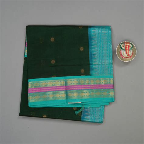 Hayagrivas Handloom Karum Pachai Pure Silk Cotton Saree with Teal Bord ...