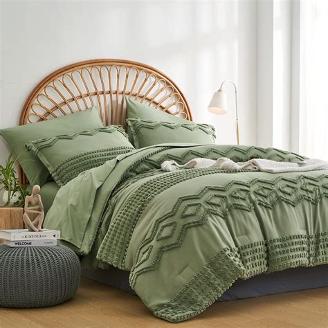 Amazon.com: Sage Green Tufted Comforter Set Queen Size 7 Piece Bed in a ...