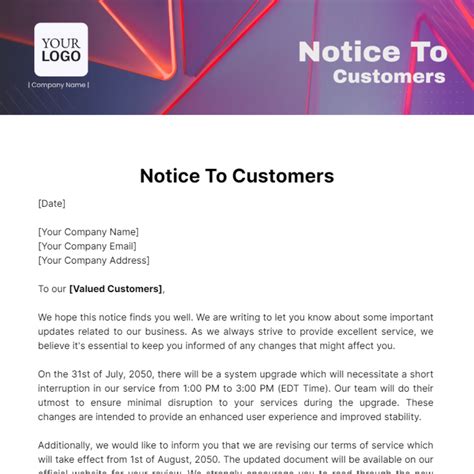 Free Notice To Customers Template to Edit Online