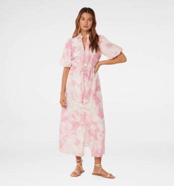 Buy Red Ari Abstract Loren Puff Sleeve Midi Dress Online