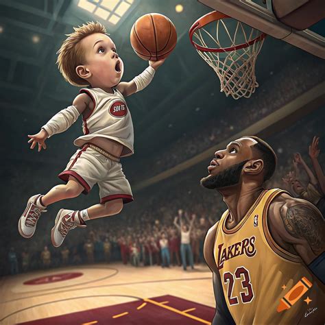 Kid with cleft lip dunking on Lebron James on Craiyon