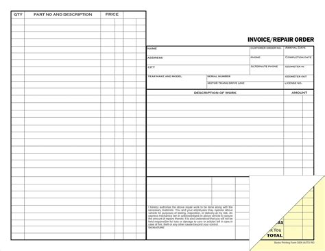Becks Printing Automotive Repair Order and Invoice Receipt Form - 2 ...