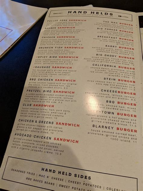 Menu at Barry Dyngles, Youngstown