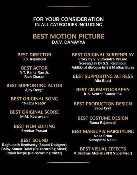 RRR Finally Submitted Under 15 Categories For The Oscars By The Makers ...