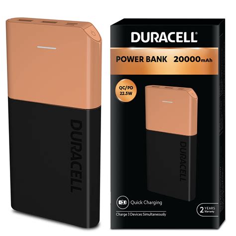 Duracell 20000 MAH Slimmest Power Bank with 1 Type C PD and 2 USB A ...