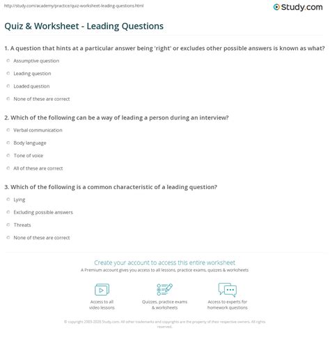 Quiz & Worksheet - Leading Questions | Study.com