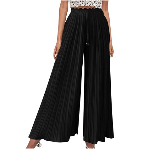 Boho Wide Leg Palazzo Pants for Women High Elastic Smocked Paper Waist ...