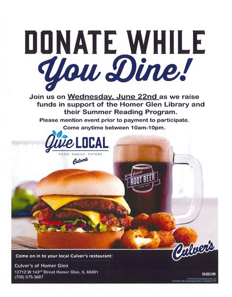 (HOMER GLEN) CULVER'S LIBRARY FUNDRAISER | Homer Township Public ...