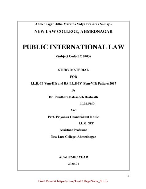 Public International Law Notes by NLC, Ahmednagar - 1 Ahmednagar Jilha ...
